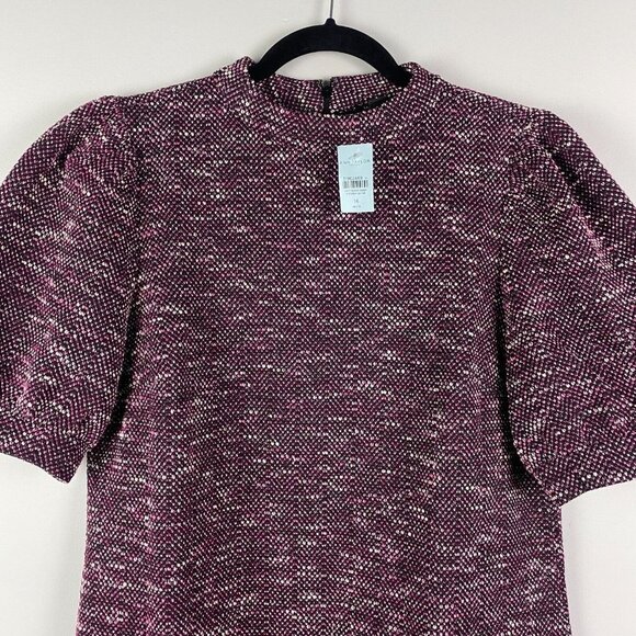 Ann Taylor Tweed Puff Sleeve Dress Size 14P Purple Short Sleeve - Picture 2 of 10